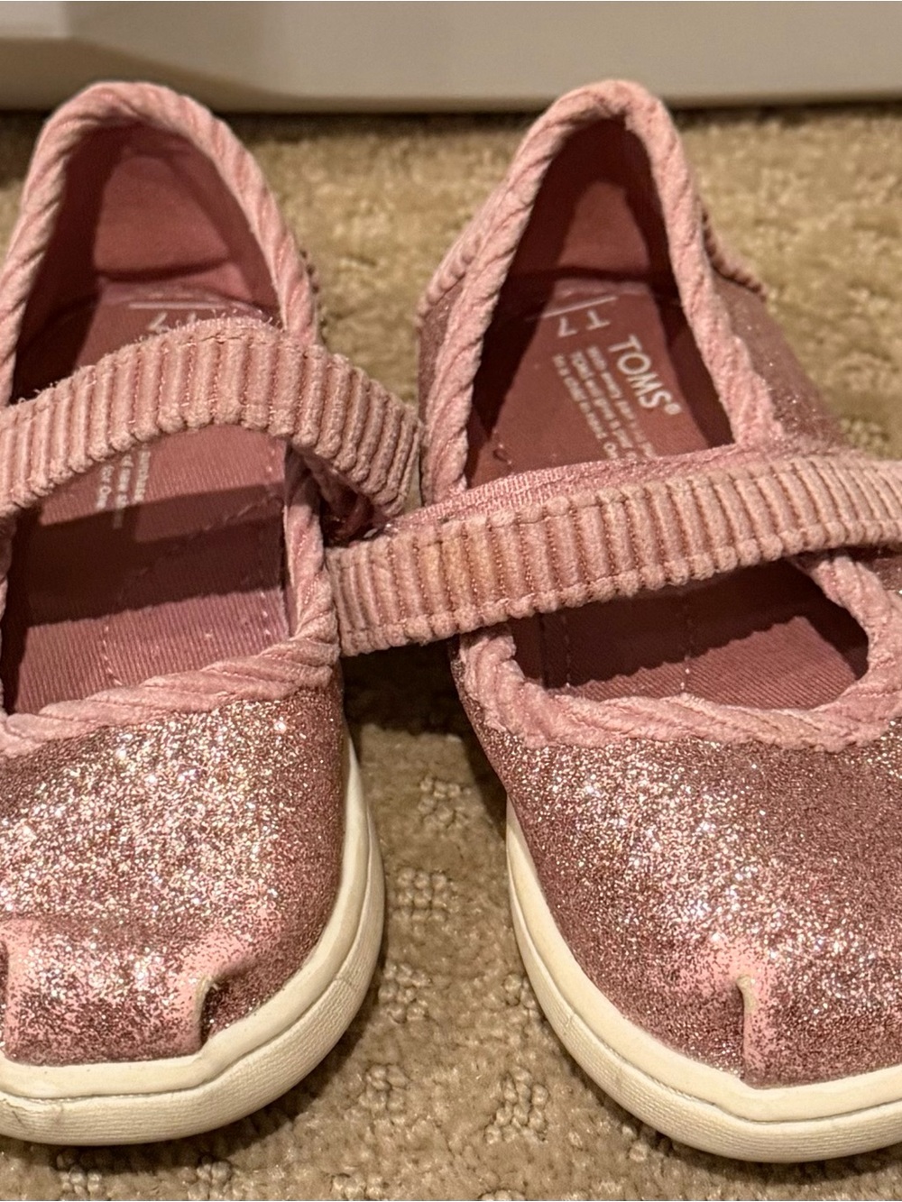 TOMS Girls Pink Glitter Mary Jane Slip-Ons